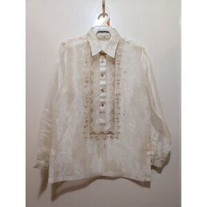 Barong Tagalog Boys Size 14 Long Sleeve Shirt Embroidered Butto